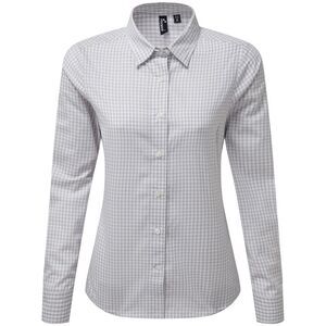 Premier Womens/Ladies Maxton Gingham Long-Sleeved Shirt / Silver/White